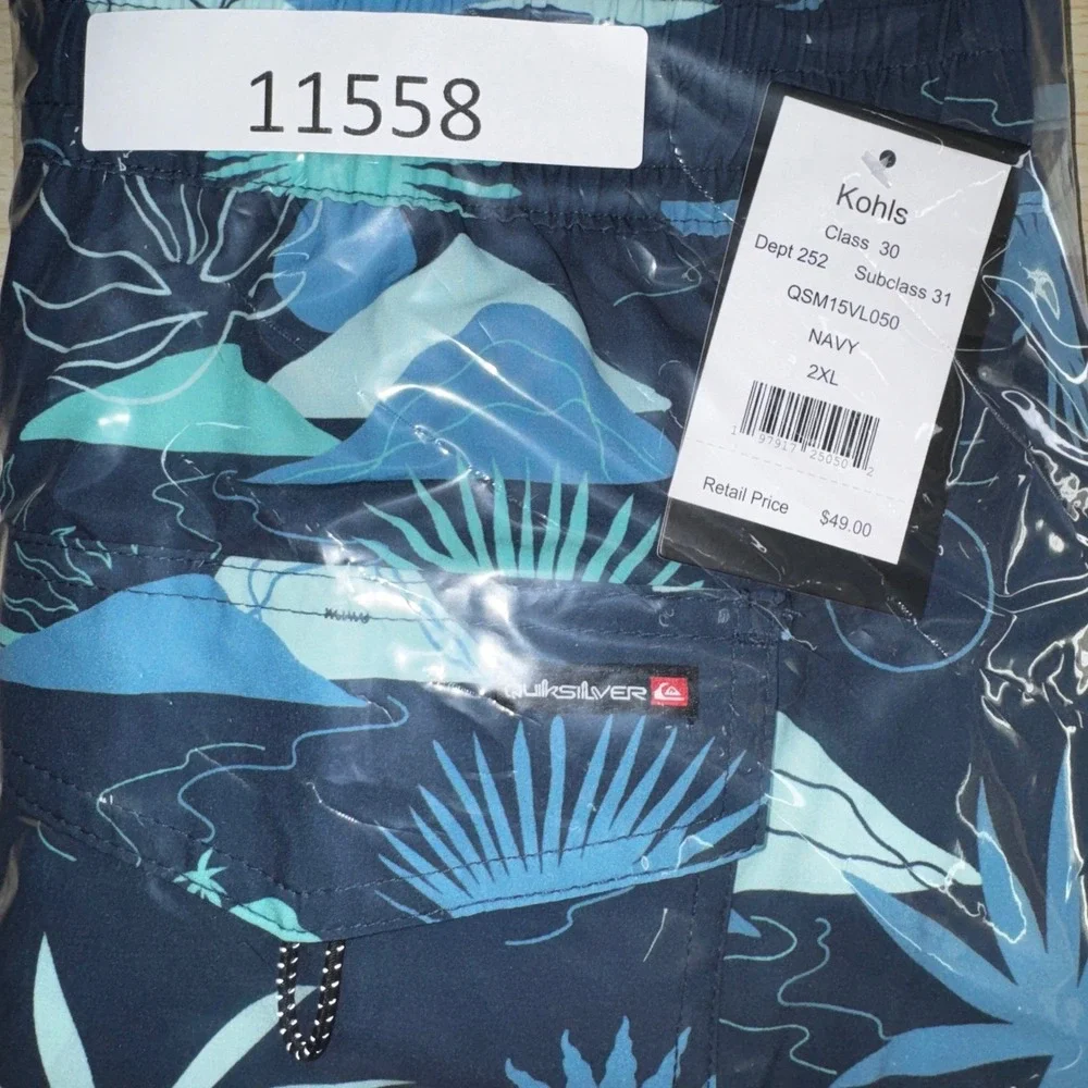 Quiksilver Mens Swim Trunks XXL Navy Blue Tropical Palm Print Board Shorts NEW
